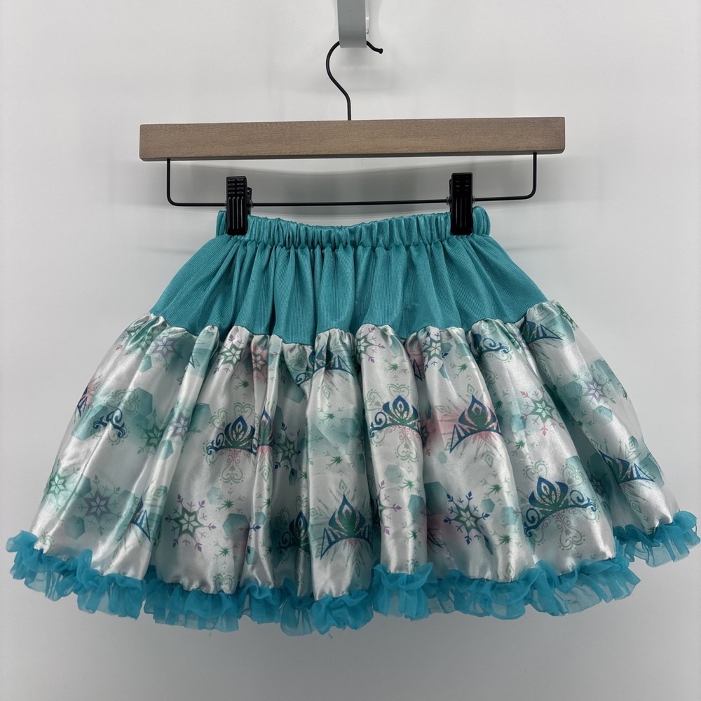 Disney Tutu Couture Skirt‎ 7/8 Princess Frozen Blue Tulle Satin Snowflake Ruffle
